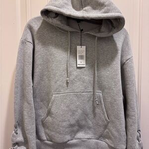 Allure Luxe Gray Sweater with Lace-up Sleeves & Ribbed Hem and Cuffs - NWT (L)